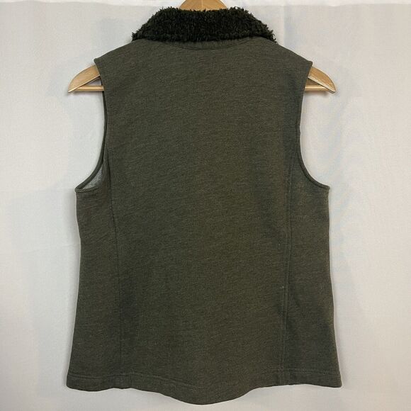 J Jill Vest Womens Medium Olive Green Faux Fur Collar Button Up Boho - Picture 3 of 12